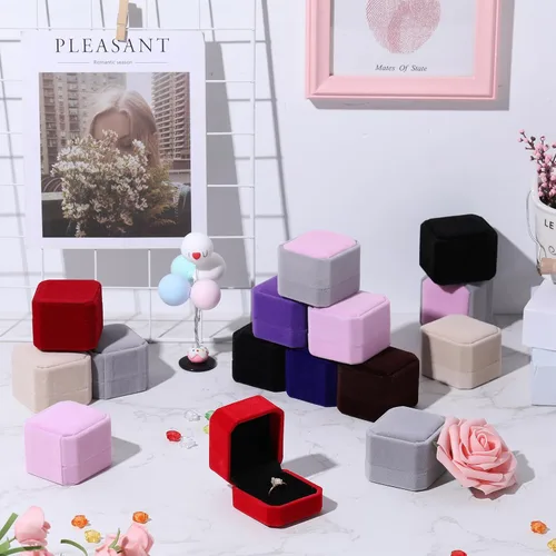 Miniatura 6 de Yaomiao Caja de terciopelo para anillos de boda, caja de anillos de compromiso, cajas de joyería, caja de embalaje para anillo, soporte