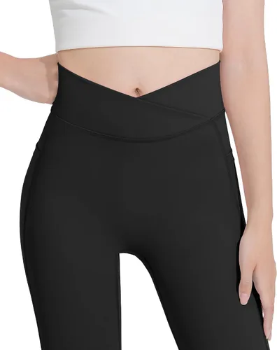 Miniatura 5 de HASMES Leggings acampanados para niñas con bolsillos, parte inferior acampanada, cintura alta, pantalones de yoga para danza, ropa deportiva