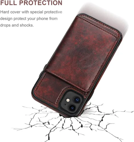 Miniatura 5 de KIHUWEY Funda compatible con iPhone 11 con tarjetero y soporte para tarjetas de crédito, de cuero de primera calidad, duradera, a prueba de golpes