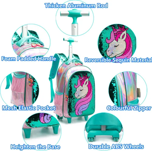 Miniatura 4 de Rolling Backpack for Girls Kids Luggage Wheels Laptop Suitcase for Elementary Students