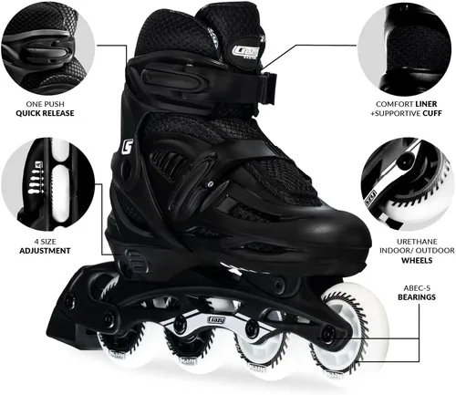 Miniatura 4 de Crazy Skates Patines en línea ajustables que se ajustan para adaptarse a cuatro tamaños Black