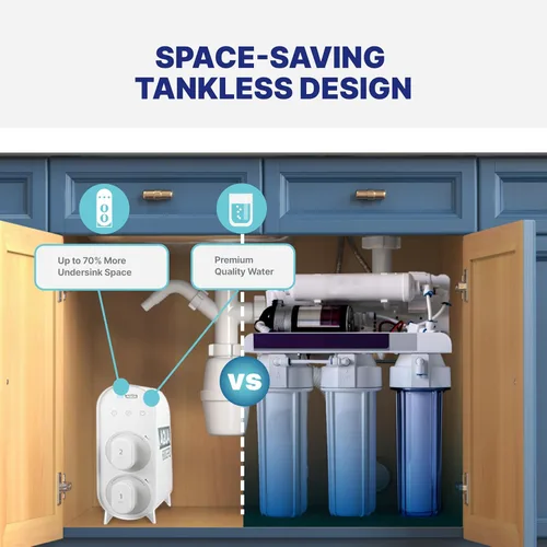 Miniatura 8 de NU Aqua Sistema de ósmosis inversa sin tanque - Sistema de filtro de agua de ósmosis inversa de 5 etapas UV y alcalino debajo del fregadero - 2:1