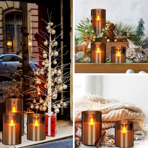 Miniatura 5 de Wemarry - Juego de 3 velas LED sin llama con control remoto, funcionamiento a pilas, pilares acrílicos grises de 4, 5 y 6 pulgadas de alto x 3