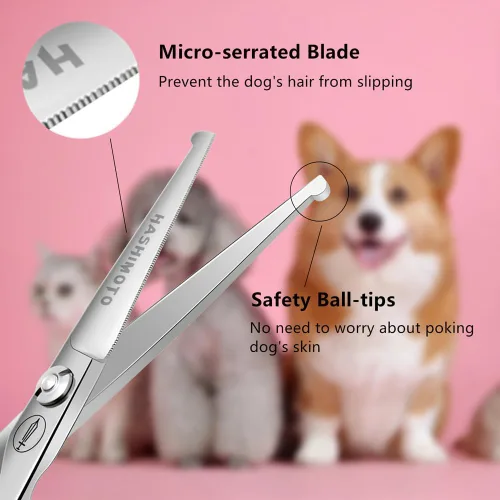 Miniatura 3 de HASHIMOTO Tijeras de aseo para perros pequeños con puntas redondeadas, 5.0 pulgadas, hoja recta con microdentada, diseñadas para recortar alrededor