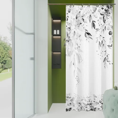 Miniatura 12 de Cortina de ducha de hojas de eucalipto negras para baño: juego de cortinas de ducha con acuarela de arte estético con ganchos, decoración de tela