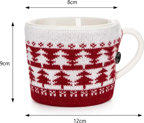 Miniatura 3 de Taza de suéter para invierno, acogedora idea de regalo, regalo de árbol rojo y blanco, regalo de temporada navideña, taza de invierno de ganchillo