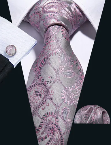 Miniatura 187 de Barry.Wang - Juego de corbata de seda para hombre, diseño de cachemira, pañuelo y gemelos de bolsillo