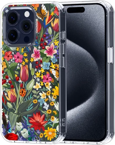 MOSNOVO Funda para iPhone 15 Pro, [Buffertech Protección contra Caídas de Grado Militar de 6.6 pies] [Tecnología Anti Desprendimiento] Funda Claro -