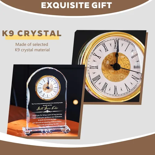 Miniatura 5 de Reloj de Cristal Significativo para Jubilación, Regalos para Mujeres y Hombres, Mejor Jefe de Todos, Feliz Reloj de Jubilación Placa de Regalo