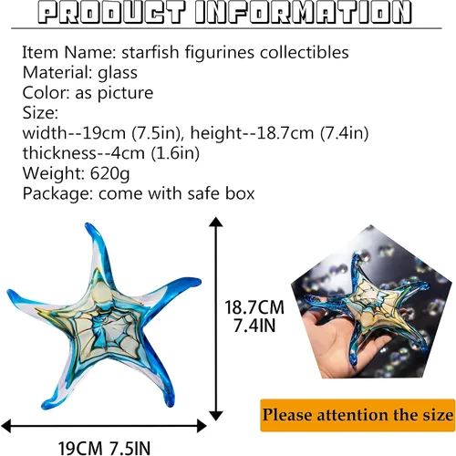 Miniatura 2 de Estatua de estrella de mar de vidrio soplado a mano, figura de arte moderna de estrella de mar de 4.5 pulgadas, adorno coleccionable de estrellas