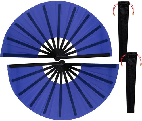 Miniatura 16 de Nydotd Paquete de 2 ventiladores plegables de mano grandes para fanáticos rave, tela de nailon plegable con funda de soporte para hombres y mujeres