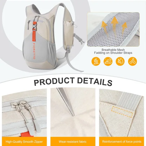 Miniatura 7 de FIORETTO Mochila de 15L para senderismo para mujeres y hombres, mochila mini plegable, mochila ligera pequeña para acampar, viajar, actividades al