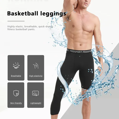 Miniatura 42 de Pantalones de compresión para hombre, mallas de compresión de una pierna para baloncesto, capri 3/4, leggings atléticos, capa base de secado fresco