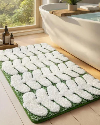 Miniatura 10 de Color&Geometry Alfombra de baño verde de 17 x 30 pulgadas, alfombra de baño de microfibra absorbente y esponjosa a cuadros, alfombra de ducha