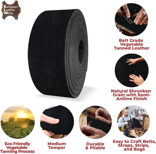 Miniatura 3 de Trabajo europeo de cuero de 5-6 oz. (0.079-0.094 in) Tamaño de los cinturones de cuero curtido vegetal: 1-1/2 x 40 pulgadas, correas de cuero