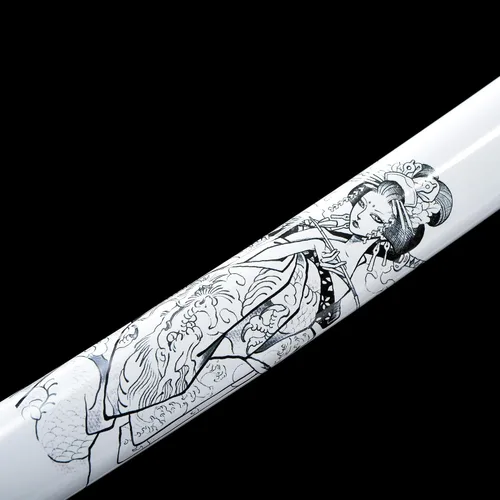Miniatura 4 de Espada katana blanca de 40 pulgadas, espadas japonesas afiladas, espada de espiga completa para exhibición, hoja de acero al carbono