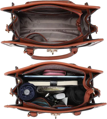 Miniatura 23 de Dasein Bolsos de mano de dos tonos para mujer, bolsos de hombro de cuero vegano, bolsa grande con cartera a juego