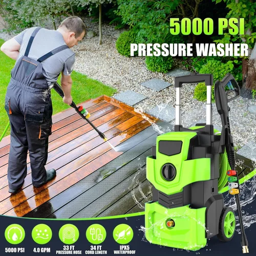 Lavadora a presión eléctrica profesional de 5000 PSI, lavadora de alta resistencia de 4.0 GPM con 4 boquillas, cañón de espuma, manguera de 33 pies