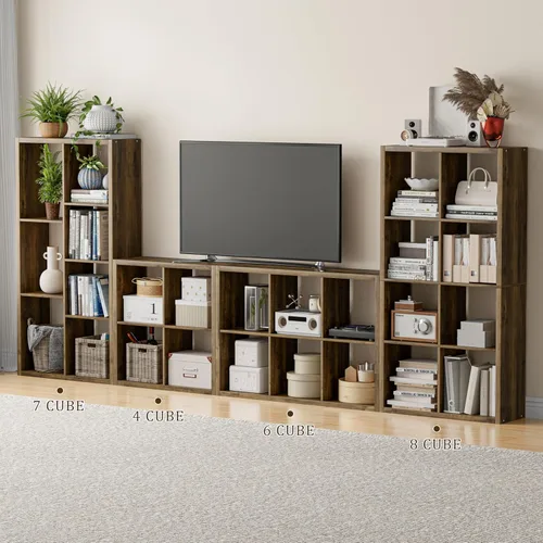 Miniatura 4 de VDNEND Organizador de Almacenamiento en Cubos Estantería, Estante Cúbico Decorativo de 11 pulgadas con Respaldo Abierto y Borde Engrosado, Marrón