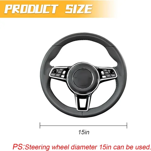 Miniatura 2 de HZEL Funda para volante de automóvil, protector de volante de vehículo de cuero de fibra de carbono, antideslizante, transpirable, accesorios