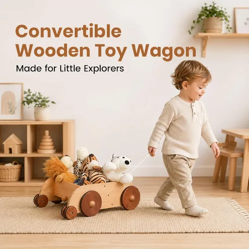 Miniatura 8 de Woodtoe Andador de madera para bebés, juguete de empuje antivuelco de velocidad ajustable para bebés que aprenden a caminar, juguetes naturales