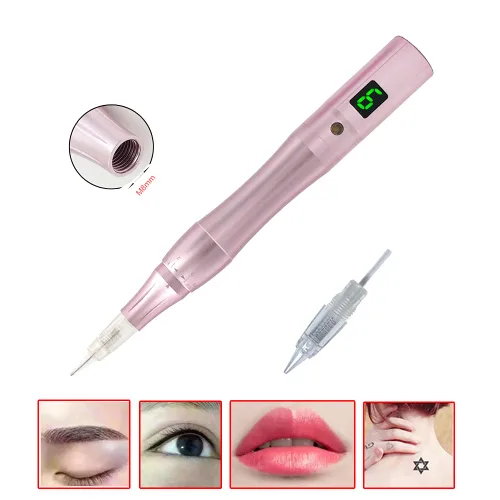 Miniatura 4 de Maquillaje permanente pluma tatuaje máquina rotativa incluye 1 batería, 10 agujas para cejas, delineadores, labios y tatuajes pequeños RB901 oro rosa