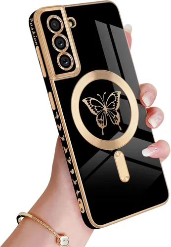 Miniatura 43 de Newseego Funda magnética para Samsung Galaxy S21 Plus 5G, bonita funda de lujo con borde chapado de mariposa para mujeres, niñas y hombres, TPU