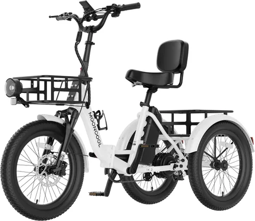 Miniatura 11 de MOONCOOL Foldable Electric Tricycle for Adults, 20" Aluminum Etrike Fat Tire, Rated 500W 48V 15Ah Rear Differential, Front Suspension, 15.5MPH
