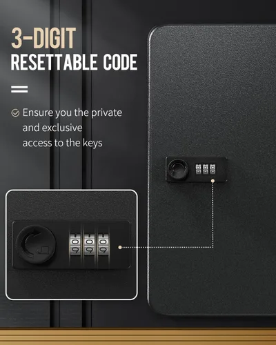 Miniatura 4 de Uniclife Gabinete de llaves de 60 posiciones con cerradura de combinación reiniciable, caja de almacenamiento de seguridad digital negra, Negro