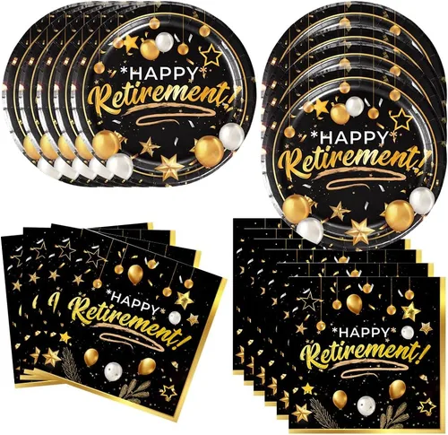 40 suministros para fiestas de jubilación incluyen 20 platos, 20 servilletas para la decoración de fiesta de cumpleaños de jubilación