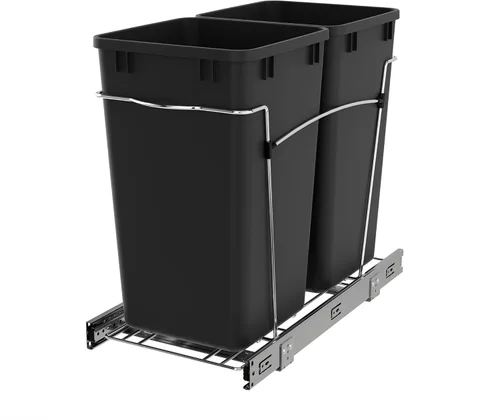 Miniatura 11 de Rev-A-Shelf Cesta de basura extraíble para gabinetes de cocina de 27 cuartos con deslizador de extensión completa para reciclaje, Verde/Negro, Verde