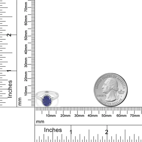 Miniatura 63 de Gem Stone King Anillo de compromiso ovalado de oro blanco de 10 quilates con piedra natal y halo de diamantes Ovalado de 0.354 x 0.276 in Anillo
