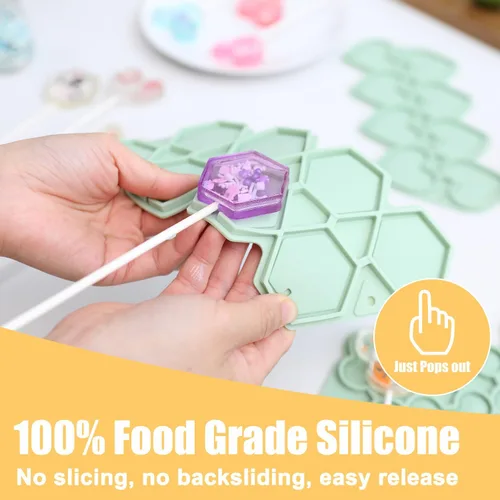 Miniatura 5 de QELEG 2 moldes de silicona con 100 palitos de papel, moldes redondos para piruletas de chocolate, ideales para caramelos duros, cake pop, cubo