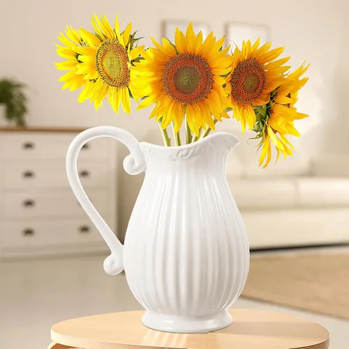 Miniatura 2 de Yardwe Jarrón de cerámica con diseño de rayas blancas de porcelana de 7 pulgadas para decoración de mesa de boda en casa, oficina, contenedor