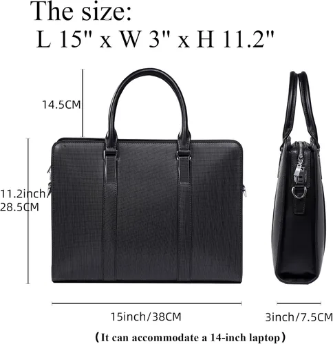 Miniatura 2 de Maletines de cuero genuino para hombres bolsa de ordenador portátil con cerradura 14 pulgadas Business Messenger Bag