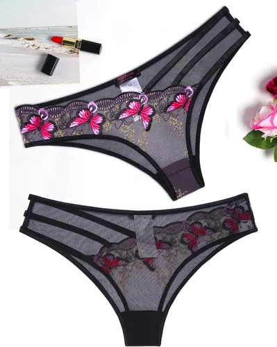 Miniatura 6 de Avidlove Bragas sexy para mujer, paquete de bragas de malla bordadas con mariposa