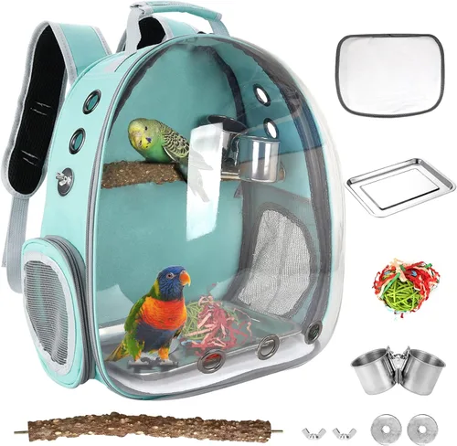 Mochila para pájaros, jaula de viaje para pájaros con perca, bolsa portátil para pájaros silvestres, jaula de cacatúa con cuenco de comida y bandeja