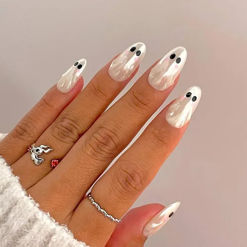 Miniatura 21 de Uñas postizas a presión de Halloween, uñas postizas cuadradas cortas con diseños de gato negro, acabado degradado brillante, cobertura completa