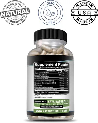 Miniatura 3 de Kaya Naturals Mobility Flex Aid - Suplemento de apoyo de movilidad para hombres y mujeres - Cápsulas de cúrcuma con sulfato de glucosamina