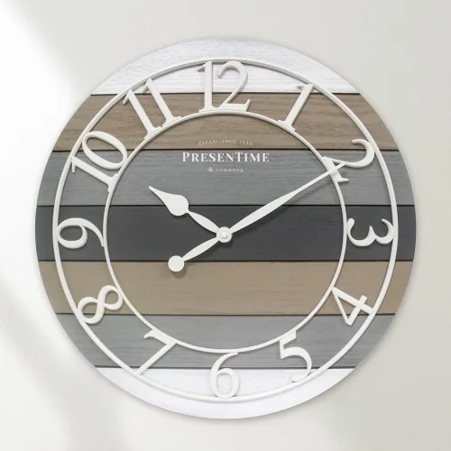 Miniatura 6 de Presentime & Co Reloj de pared moderno de granja con diseño shiplap, de 19.5 pulgadas, números arábicos blancos con estilo shiplap de veta de madera
