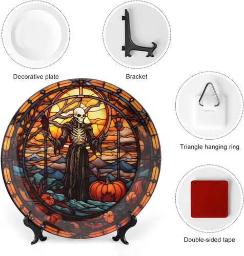 Miniatura 3 de Platos decorativos, diseño de fantasmas de Halloween, vitrales, placa de exhibición para el hogar, oficina, cocina, decoración de mesa, platos