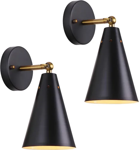 MWZ Modernos apliques de pared negros de iluminación, paquete de 2 lámparas rústicas doradas, estilo casa de campo, acabado de bronce, luces de