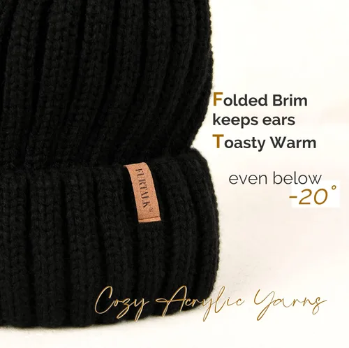Miniatura 2 de FURTALK Gorro de punto de invierno para mujer con pompones de piel sintética gorro de punto cálido con calavera para mujer