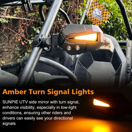 Miniatura 2 de SUNPIE Espejos para UTV con luces LED intermitentes para barra antivuelco de 1.5 a 2 pulgadas, compatible con Polaris RZR Can-Am Pioneer Talon