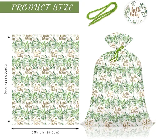 Miniatura 2 de WRAPAHOLIC Bolsa de regalo de plástico neutro extra grande de 56 pulgadas para bebé, hojas de eucalipto, bolsa de bicicleta jumbo para regalos