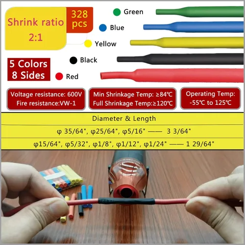 Miniatura 4 de Kit de tubos termorretráctiles de alambre + mini pistola de calor para tubos retráctiles, 328 tubos retráctiles de alambre 2:1 + pistola