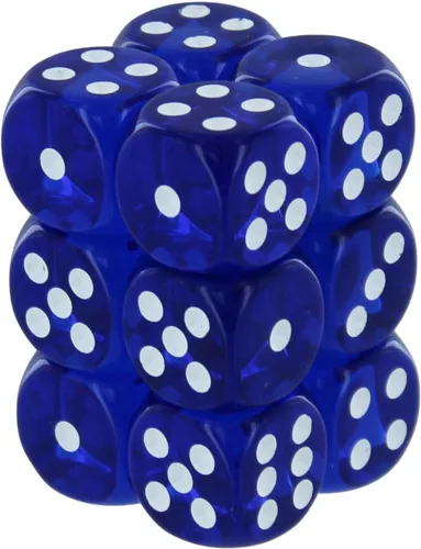 Chessex DND - Juego de dados poliédricos de plástico translúcido azul y blanco de 0.63 pulgadas, dados de mazmorras y dragones, incluye 12 dados -