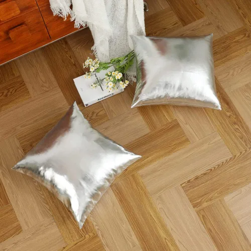 Miniatura 2 de Juego de 2 fundas de cojín decorativas modernas metálicas y brillantes, fundas de almohada cuadradas suaves de piel sintética para sofá, cama, Verde