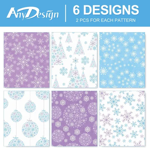 Miniatura 3 de 12 hojas de papel de regalo de Navidad de invierno, papel de regalo de copo de nieve azul morado para manualidades, embalaje de regalo, 19.7 x 27.6