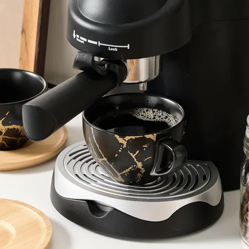 Miniatura 2 de LUKA - Juego de tazas de café de cerámica con platillos y soporte de metal, tazas de capuchino apilables de 8 onzas, taza de té para té, espresso